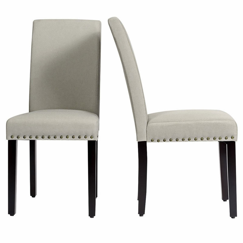 Chaises de salle à manger rembourrées en tissu avec têtes de clou, Beige