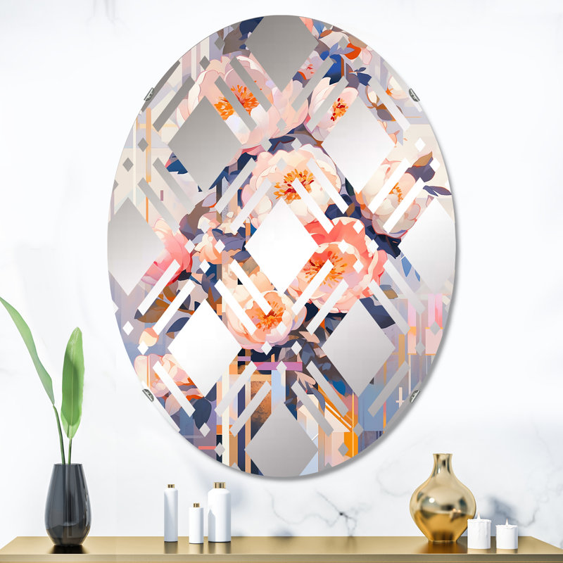 Rose Serenade Of Pivoines I - Miroir décoratif à carreaux | Ovale, 35,4 po x 23,6 po
