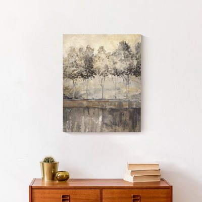 Reproduction d’art sur toile recouverte de forêt beige abstraite