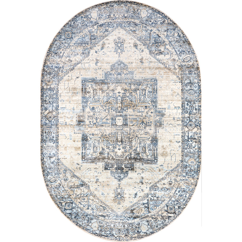 Tapis oriental bleu clair Alieda, Ovale 4 pi x 6 pi
