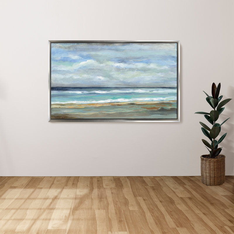 "Seashore" by Silvia Vassileva Print on Canvas in a Silver Floater Frame, 21.5" H x 33.5" W, Argent argent