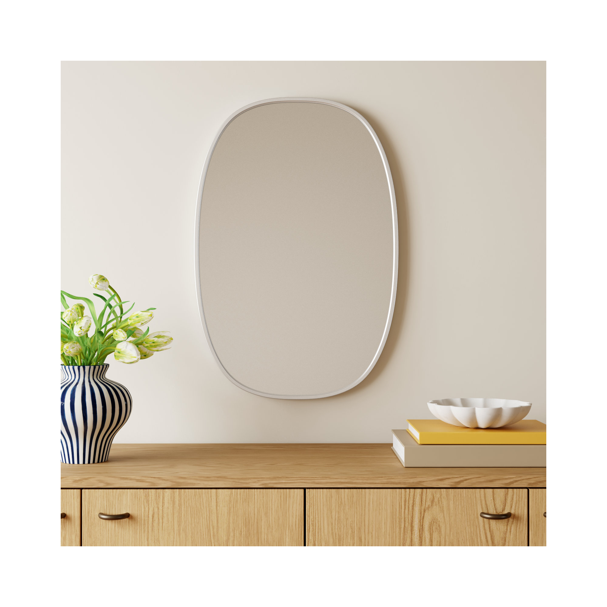 Sabine Metal Curved Oval Wall Mirror, 30" x 20", Silver