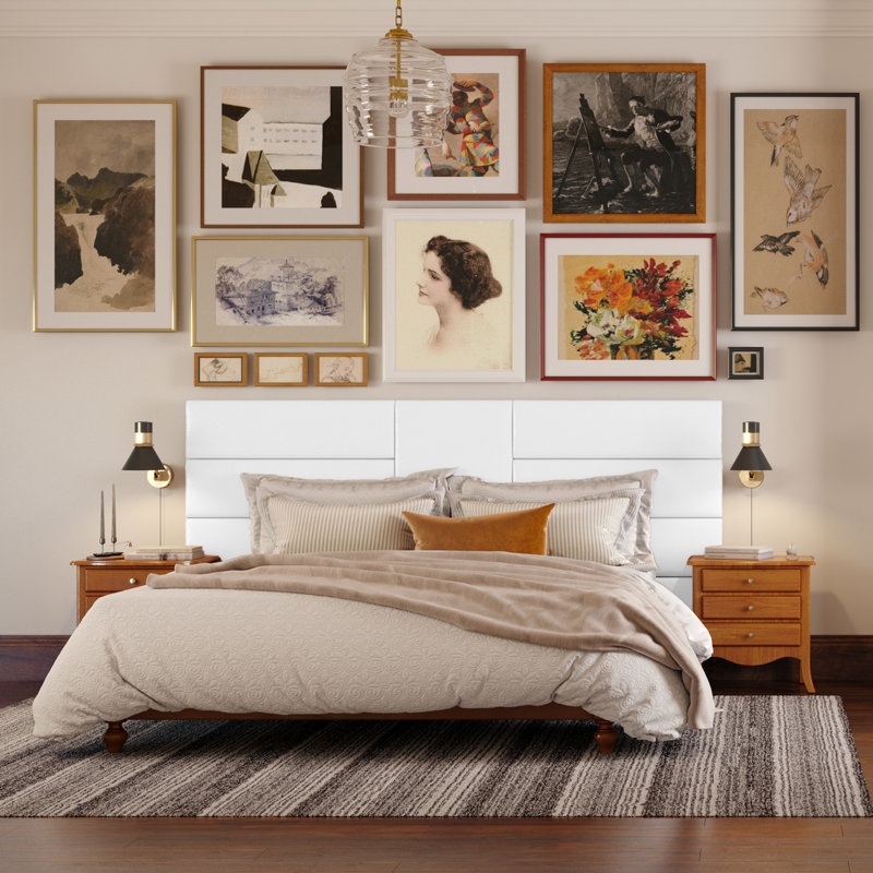 Aeronwen Luxe Vegan Leather Headboard: Versatile Wall Panels for Home and Hospitality Decor, White, Queen
