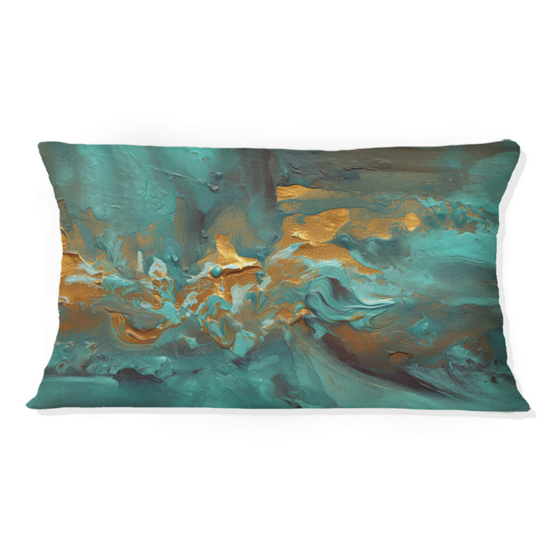 Coussin décoratif imprimé de peinture abstraite Golden Sunshine Wild Turquoise River III