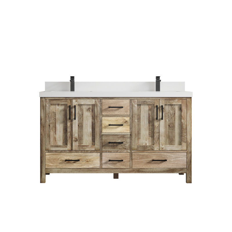 Ensemble de meuble-lavabo double 60 po Malibu, Naturel, Blanc