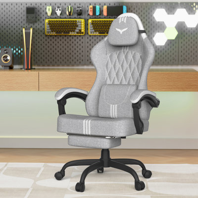 Soontrans Fabric Gaming Chair with Footrest High Back Ergonomic Gamer Chair with Headrest and Massage Lumbar Cushion Reclining Computer Office Game Ch by Taktack