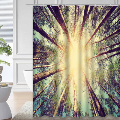 Blue Growth Forest Retro Vintage Birch Shower Curtain with 12 Hooks