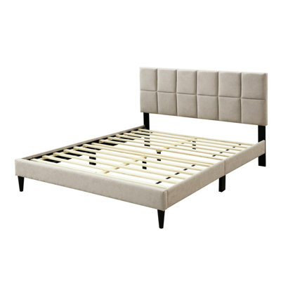 Gray Upholstered Squares Bed - Charging, Full Sized In A Box Gray, Charging Headboard