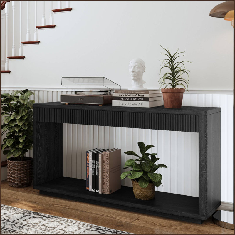 60" 2-Drawer Fluted Console Table For Living Room, Black