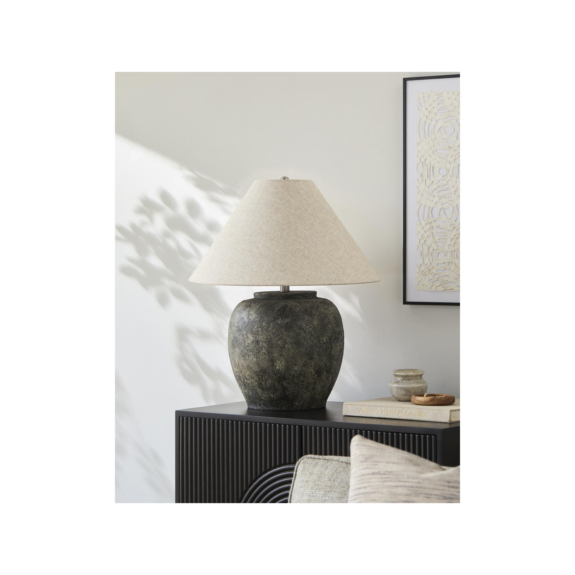 Concrete Table Lamp, Charcoal, Wheat