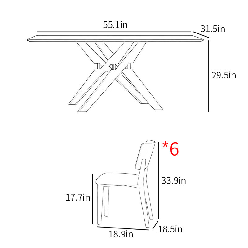 Modern simple family dining table sets, 29.5”H x 55.1”L x 31.5”W