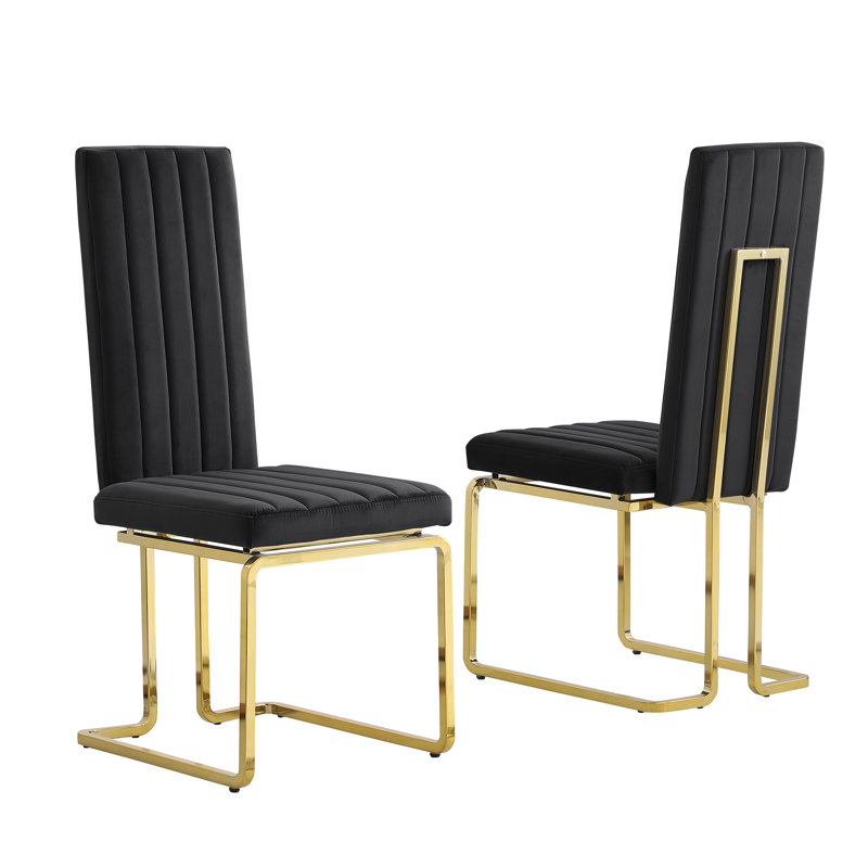 19'' H Velvet Upholstered Side Chair, Black, Gold