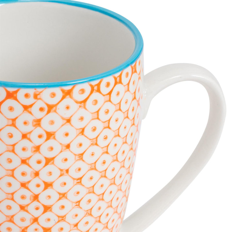 Nicola Spring Nicola Spring Hand-Printed Mug - 330ml - Orange - Pack of 6, 6