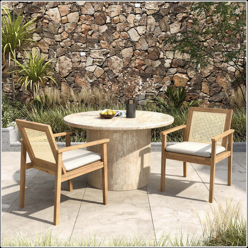Chaise de salle à manger en bois d'acacia avec dossier en canne et coussin en plastique (ensemble de 2)