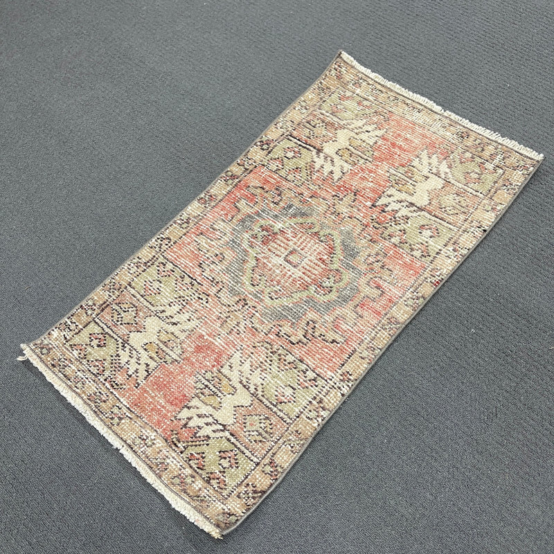 Tapis rétro en laine, motif géométrique orange 19,3 x 35 po