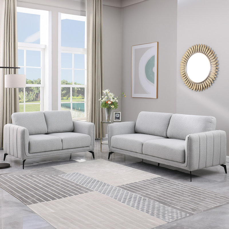 Chari Living Room Set, Chari Light Grey Fabric