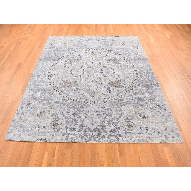 Tapis noué à la main en soie texturée et naturelle 7 pi 9 po x 10 pi 1 po AC550F14EEF64190B2281FB8BC0FFE2A