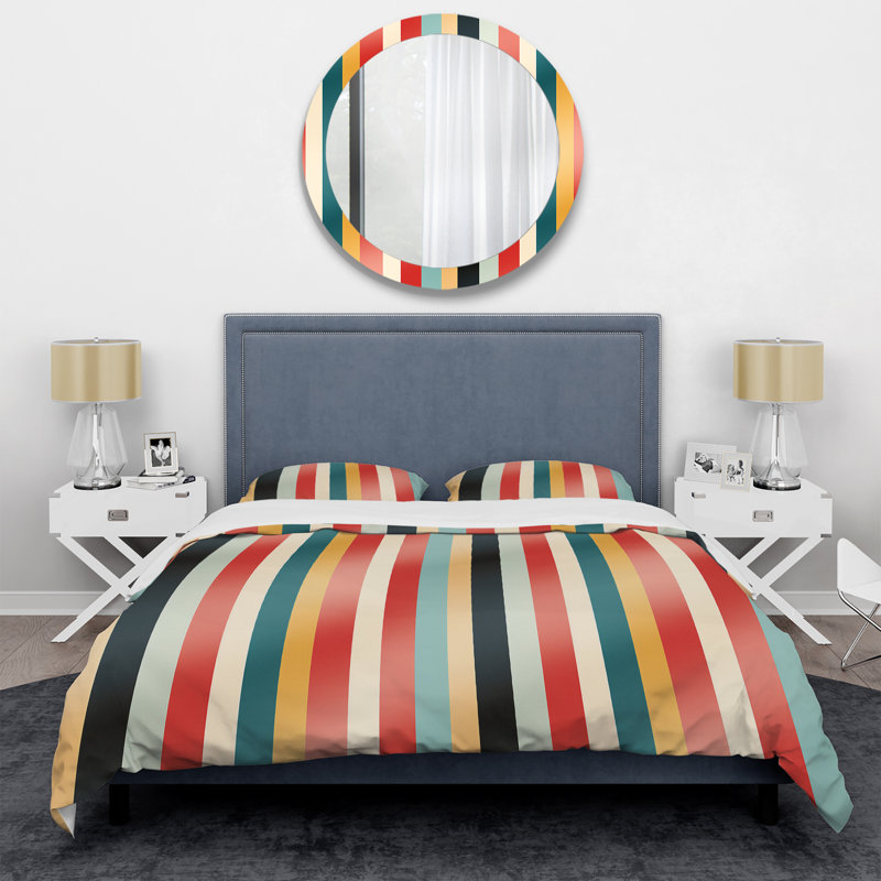 Ensemble de housse de couette en microfibre multicolore à motif pastel à rayures pastel III