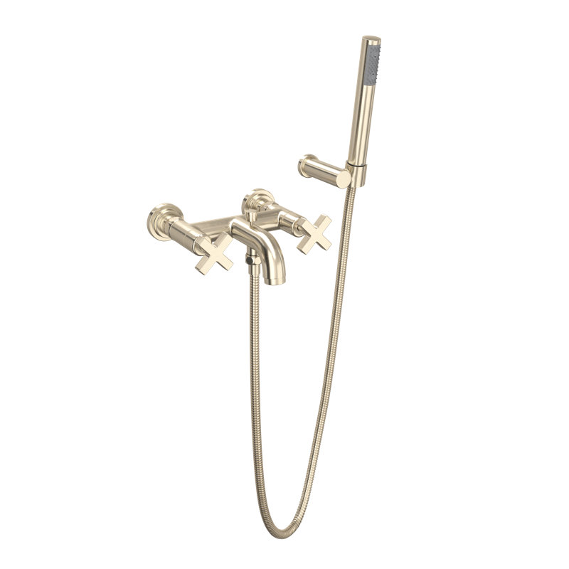 Lombardia Exposed Wall Mount Tub Filler, Satin Nickel, Cross Handle