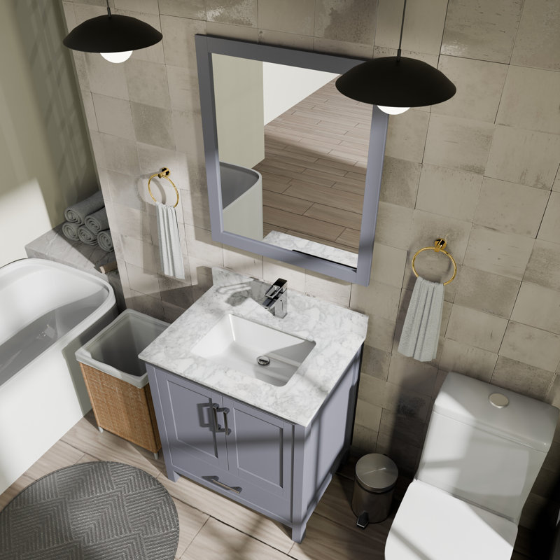 Jacques 30 in. W x 22 in. D Bath Vanity and Top, Dark Gray, White Carrara Marble