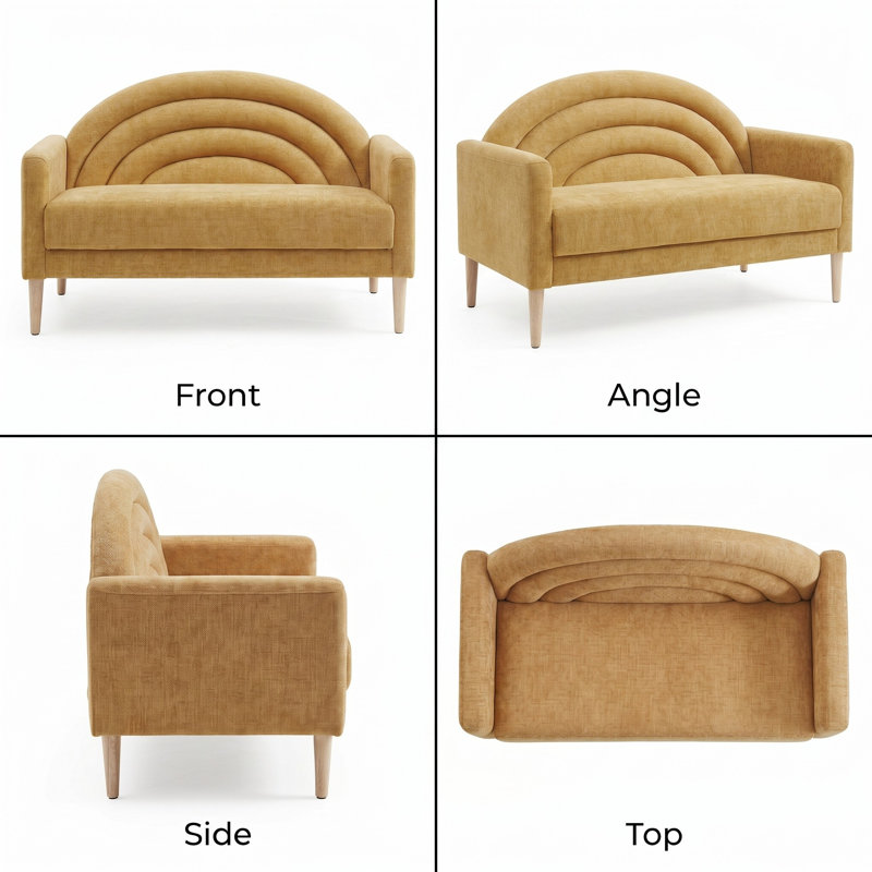 Michala Upholstered Loveseat, Yellow Polyester, 31.5" H x 49.6" W x 30.7" D