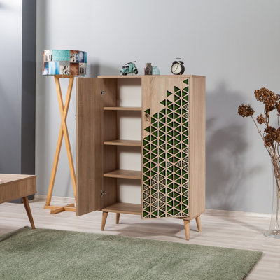 Modern Multi-Purpose Cabinet, Sonoma Oak Finish, 31.5 x 50.0 x 14.2 inches | 100% Melamine Coated Particle Board, 0.71-inch Thickness | Hornbeam Legs, Metal & Rope Handles, UV Coating | Numerous Shelves, Wall-Mountable, Stylish Design