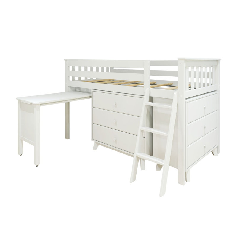 Dylanne Kids Twin Low Loft Bed with Desk and Dressers, White