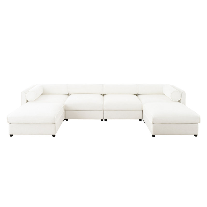 Canapé modulaire modulaire avec repose-pieds avec rangement et assise profonde, Chenille blanche