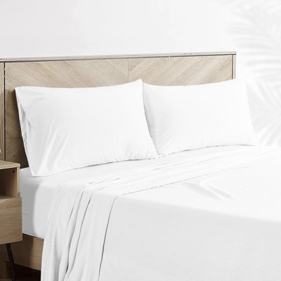 Jersey Knit Fulll Size Sheets 4pc|100% T-Shirt Cotton Breathable Jersey Sheets Set| All Season , White