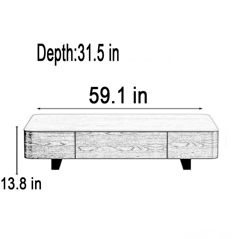 Retro Rectangular Rockboard Coffee Table, 13.8" H x 59.1" L x 31.5" W, Cream, Brown