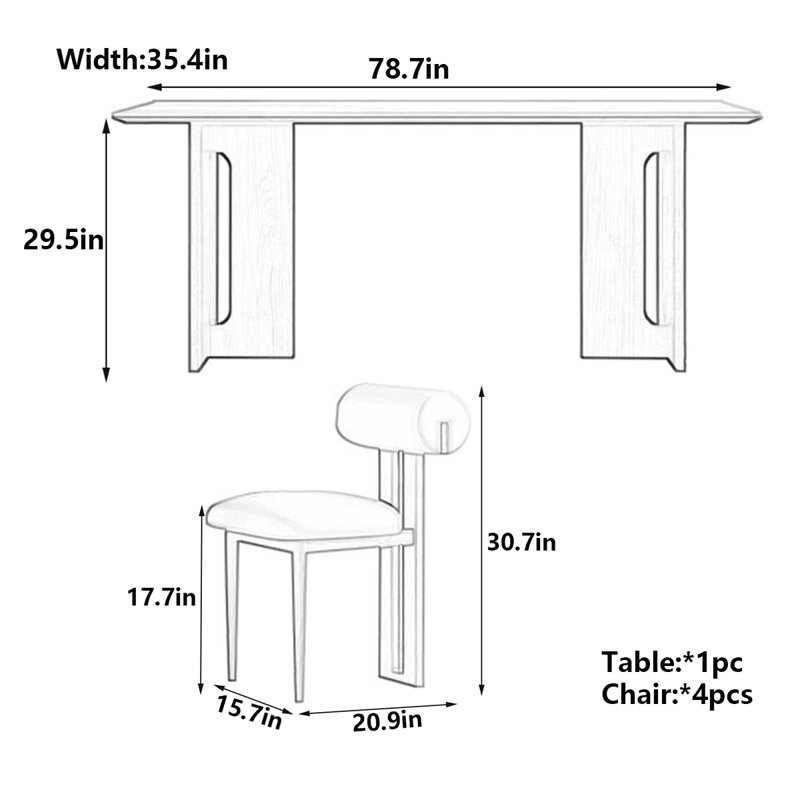 Modern Rectangular Dining Table with Rock Slab Top, 29.5"H x 78.7"L x 35.4"W