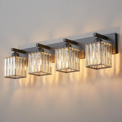 Modern Black Crystal Bathroom Vanity Light Fixture With Clear K9 Crystals And Corrosion-Resistant Metal Finish