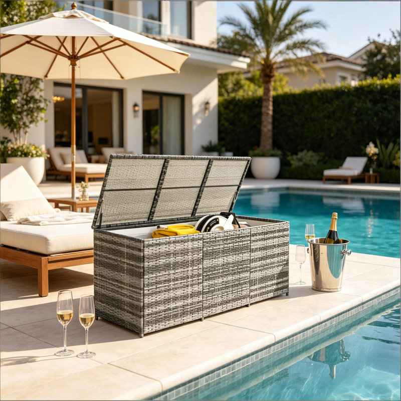 Outdoor Rattan Deck Box With Inner Liner