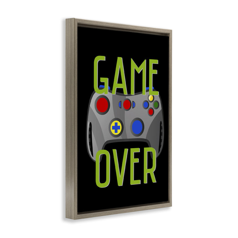 Toile flottante encadrée Game Over avec contrôleur par Kim Allen, Cadre flottant orme Montalcino, H 25 po x l 17 po