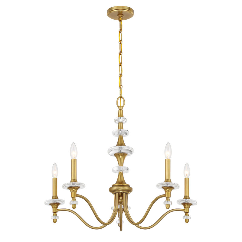  Champlain 5-Light Chandelier in Warm Brass, 5 Lights, 23.5" H x 28" W x 28" D