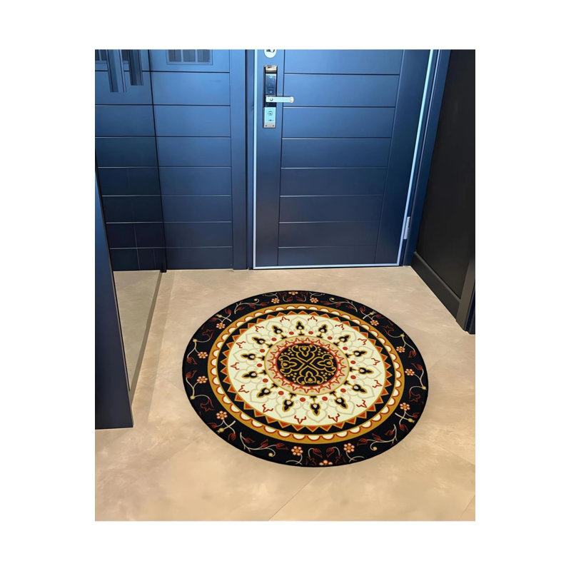 Multicolored Ethnic Patterned Woven Base Modern Decorative Carpet, Round 5'
