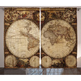 World Map Semi-Sheer Rod Pocket Curtain Panels