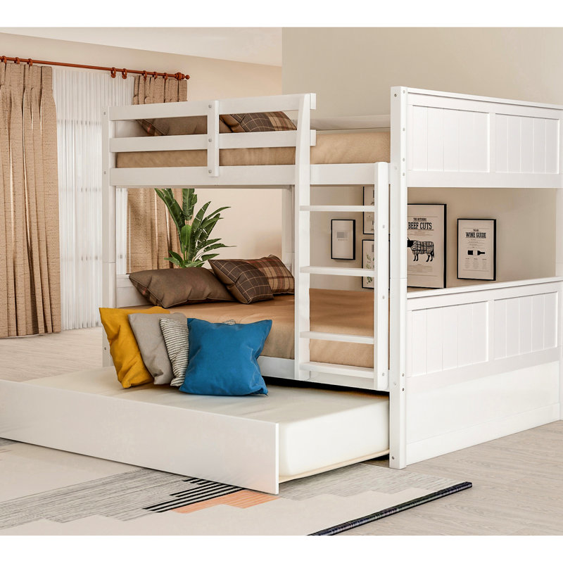 Lit superposé double au-dessus d'un lit gigogne simple en blanc - conçu pour durer, solution d'espace pour les maisons