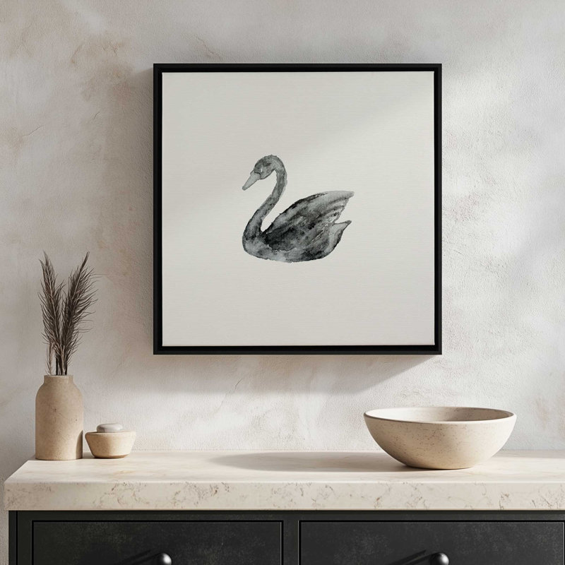 Impression sur toile «Elegant Black White Swan» par Pink Water, H 12 po x l 12 po, Argent argent