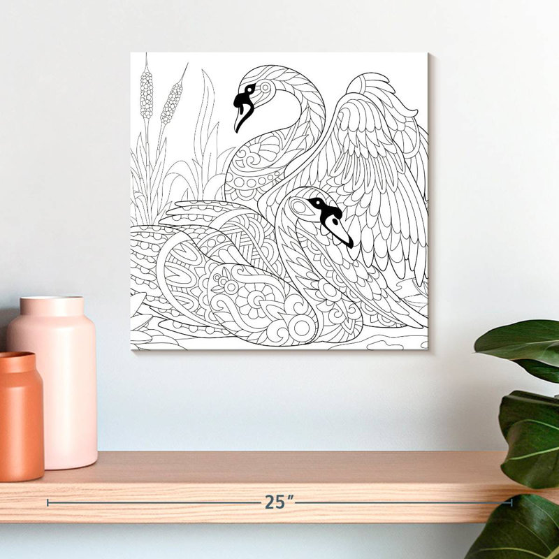 Crowle Zentangle Swans, H 16 po x l 16 po