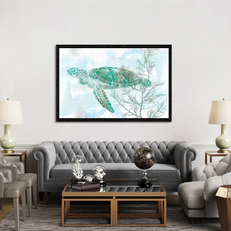 Watercolor Sea Turtle II 1 Piece Wall Art on Canvas, 152.5 cm H x 101.5 cm W, Black Floater Framed