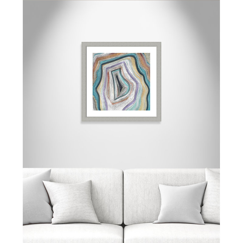 Agate moderne bleu sarcelle - peinture encadrée, Argent brossé, H 25 po x l 25 po x P 1,25 po