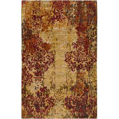 Brocade Wool Floral Area Rug in Desert Sand