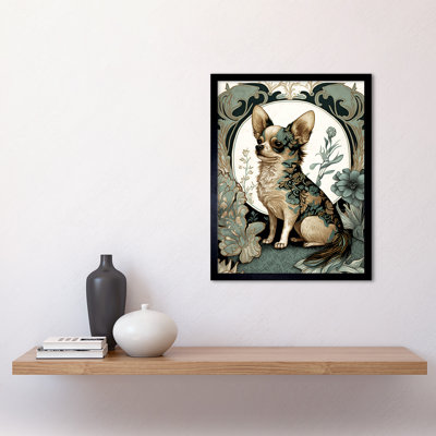 Chihuahua Dog With Floral Pattern Fur Coat Modern Nouveau Portrait - Single Picture Frame Print