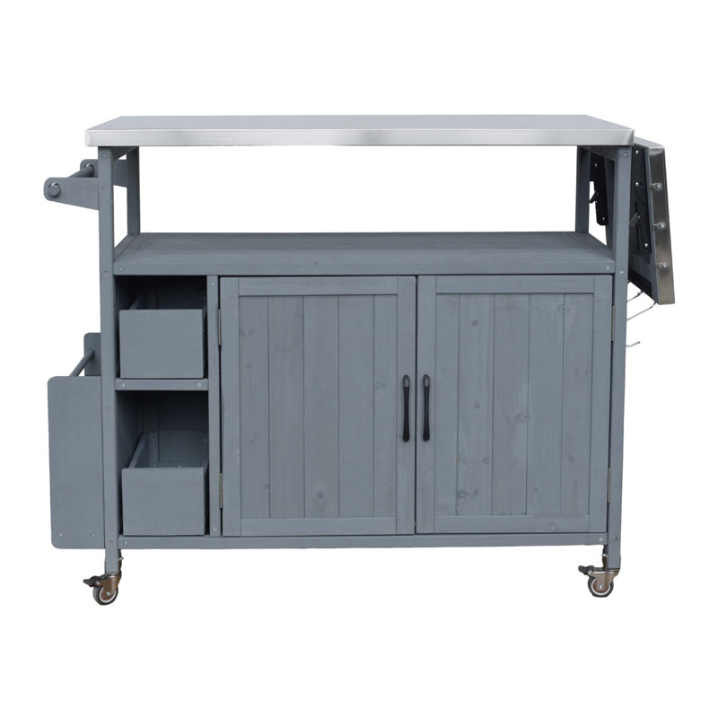 54.33" Farmhouse Rolling Outdoor Kitchen Cart, Blue Gray