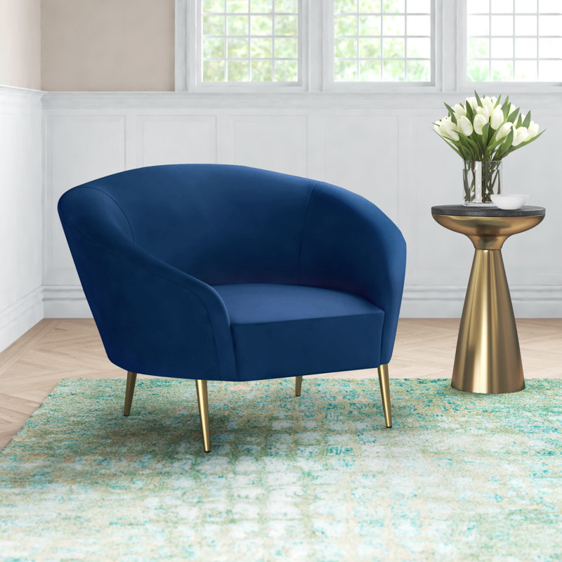 Ritz 43.5" Wide Velvet Barrel Chair, Navy Velvet