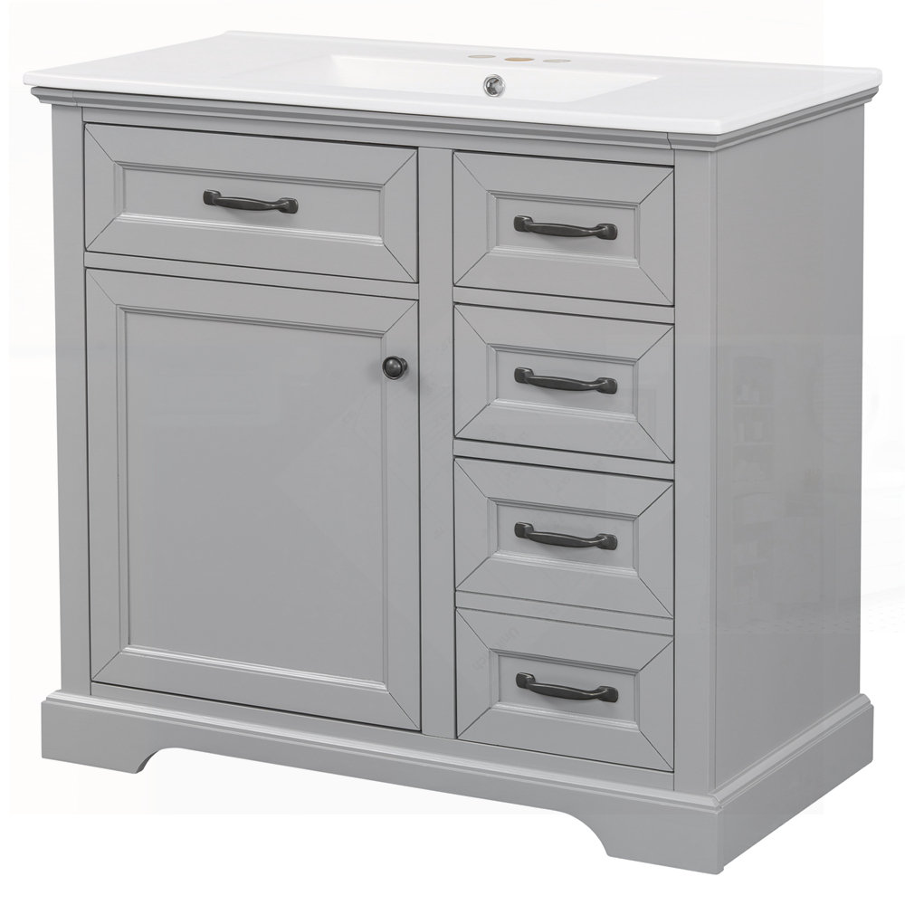 Winston Porter Light Gray Bathroom Vanity With Ceramic Sink, Soft Close ...