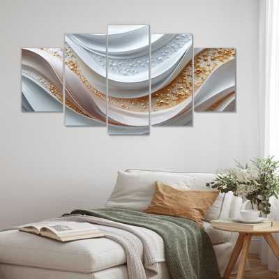 «White and Gold Fractal Marble Waves III - Abstract Spirals», ensemble d'art sur toile