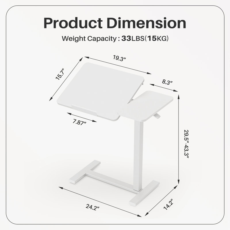 Table réglable avec roulettes, Blanc