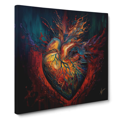 Anatomical Heart Abstract Expressionism - Wrapped Canvas